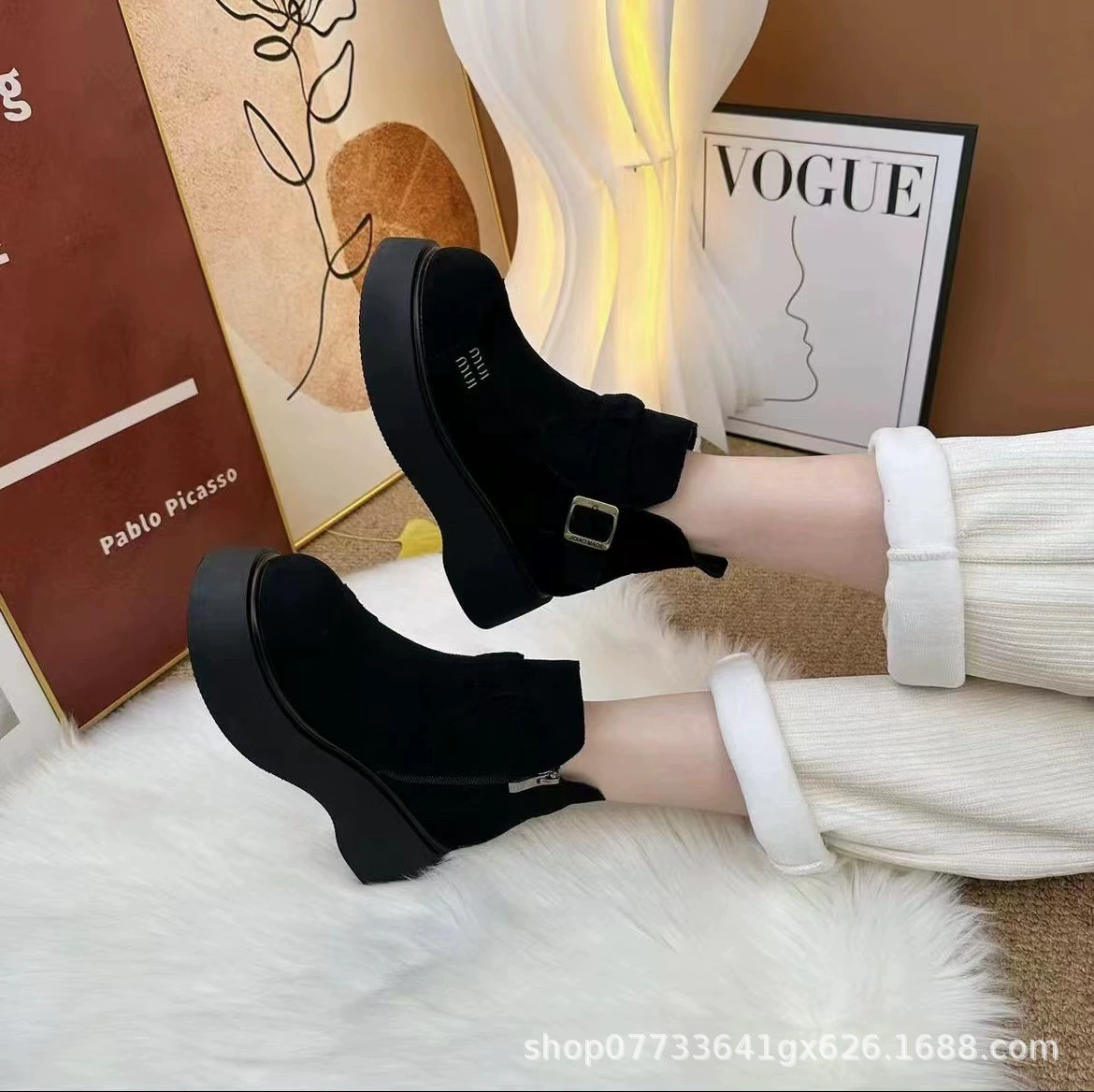 Platform ankle boots, warm design, platform sole, sizes 35–40