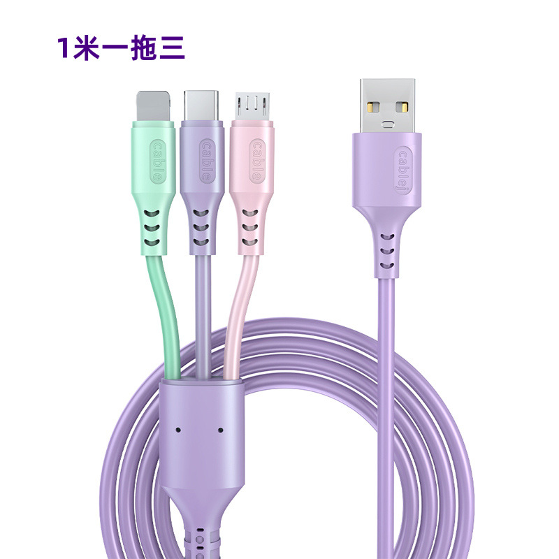 Tres-en-un cable de carga rápido del silicón líquido del cable de datos para Apple Android TYPE-C uno-a-tres cable de carga del teléfono móvil