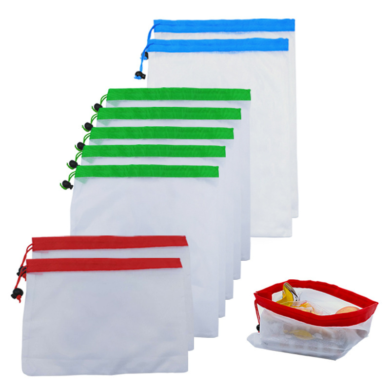 专业定制水果网袋涤纶50D果蔬网布袋环保抽绳袋20D束口网纱购物袋