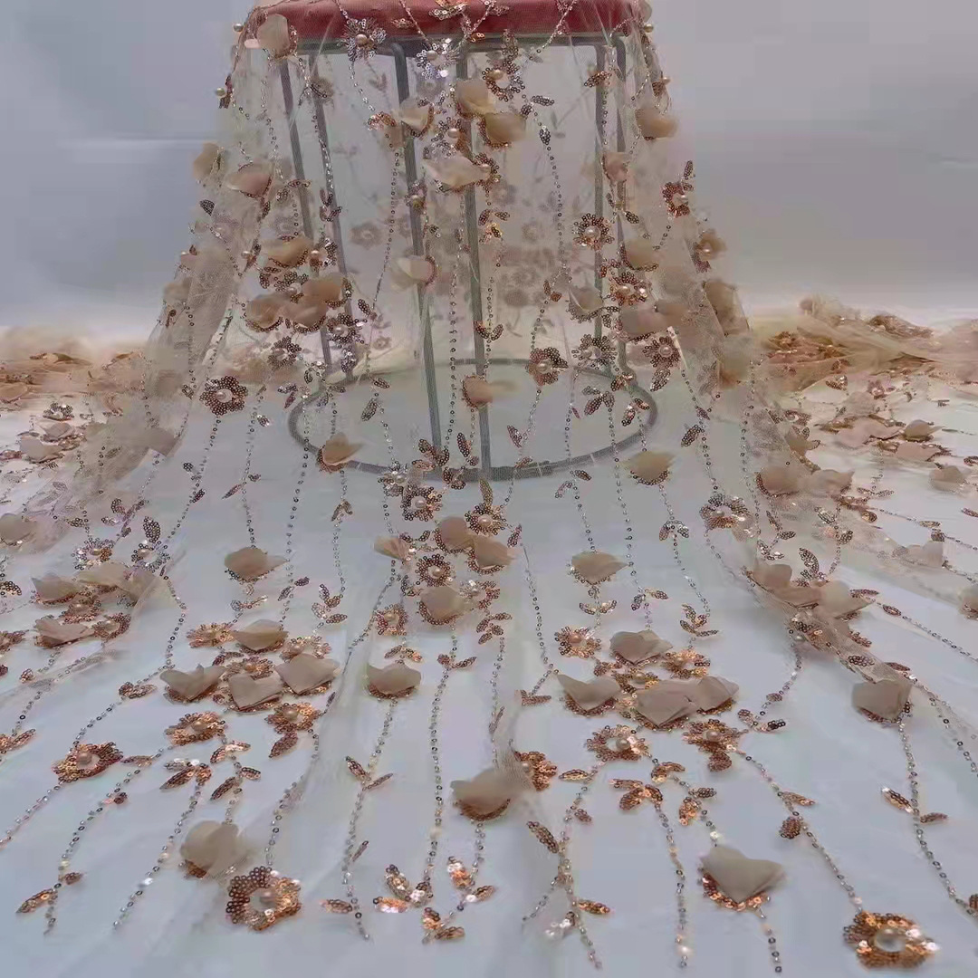 Flor tridimensional lentejuelas granos burbuja perlas vestido de boda encaje tela matrimonio gasa telas JX1913 image 3