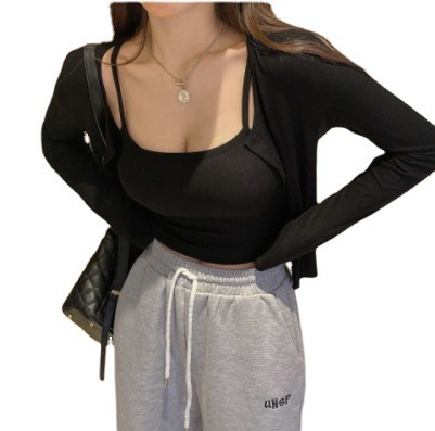  new autumn style slim-fitting camisole fashionable cardigan small coat long-sleeved two-piece suit for women