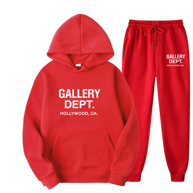 GALLERY GREY CENTER LOGO printed hoodie suit foreign trade men's and women's fleece-lined sweater suit tide