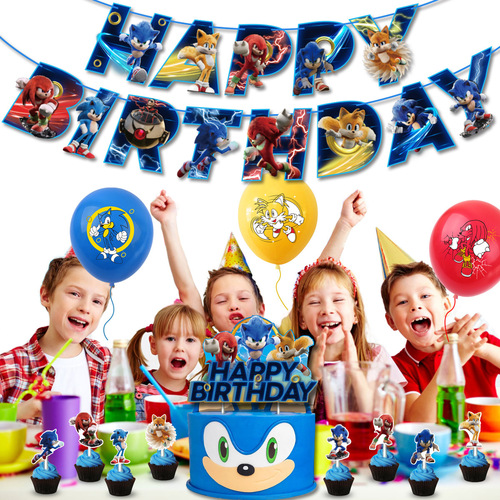 Sonic Birthday Theme Party Decoration Cartoon Flag Balloon Set