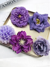 紫色系花头 diy假花绢花头饰配件包婚礼堂布景装饰摄影小摆件铁丝