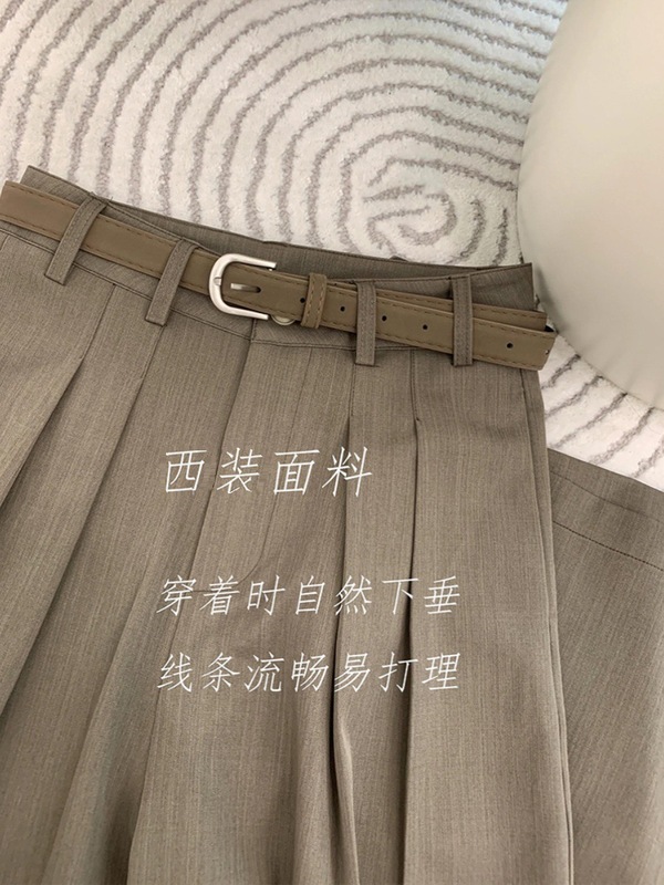 CHAO级推荐！韩式浅咖色精纺羊毛休闲女裤西裤显瘦高腰百搭阔腿裤|undefined