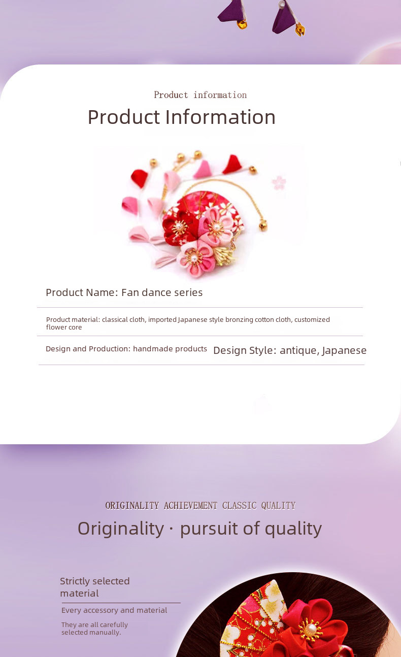 Bijoux anciens faits à la main pince à cheveux japonaise coiffe en tissu classique photographie de mariée bijoux anciens éventail prune_voghion.com