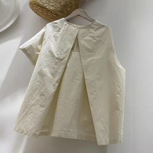 2025夏季个性不规则下摆翻领前短后长衬衫女宽松慵懒短袖上衣