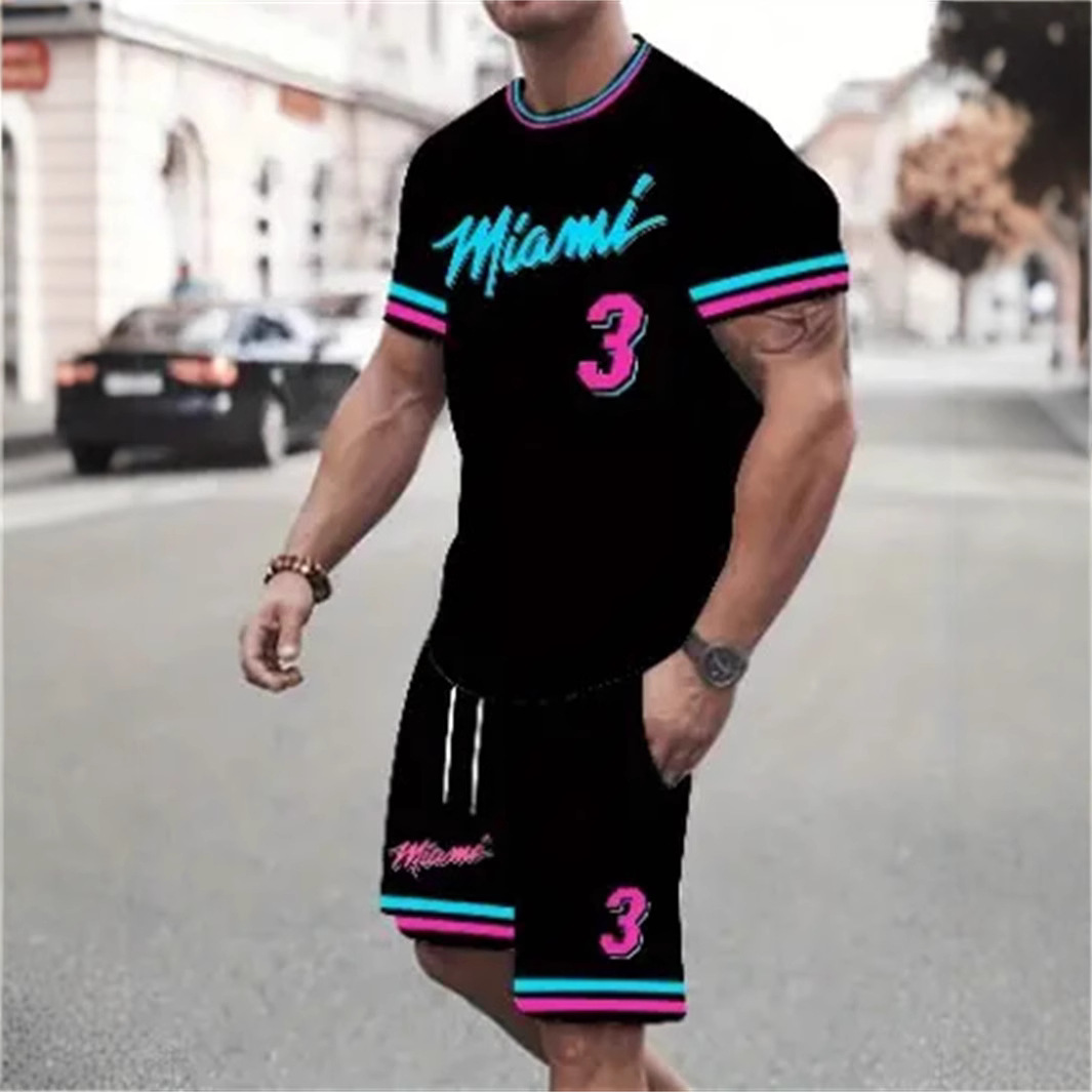 2025 여름 신상 3D 프린팅 패션 트렌드 쿨 반팔 반바지 티셔츠 캐주얼 스포츠 남성 세트