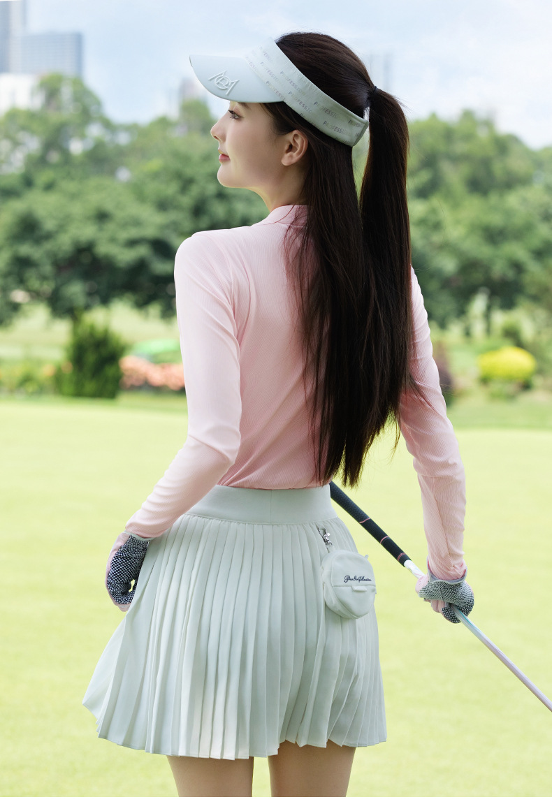 Áo thun golf nữ dài tay ôm sát vải co giãn cao — Tay áo dài màu đen [kết cấu dọc/vải co giãn cao/vừa vặn] YF842 chi tiết 8