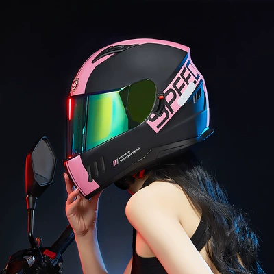 Motorcycle Safety Supplies, 3C certification BY-168 motorcycle helmet - city-knight-pink-colored-lenses-l-code-double-mirror