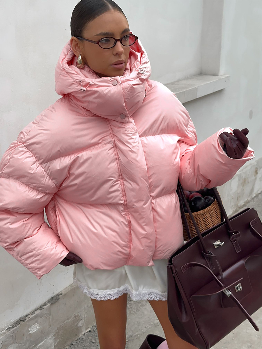 Transfronterizo rosa encapuchado ropa de algodón Europa y los Estados Unidos en invierno 2025 nuevo tipo grueso chaqueta de ropa de pan chaqueta de algodón cálido chaqueta