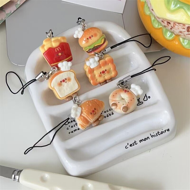 Cute Chef Hat Food Toy Keychain Phone Chain Soft Adorable Bread Toast Bag Pendant Best Friend Gift Accessory