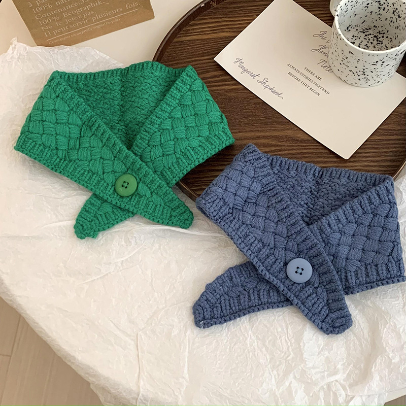 Nuevo botón de color caramelo tejido bufandas cortas para mujeres otoño y invierno estilo coreano de decoración universal protector de cuello bufandas cuello