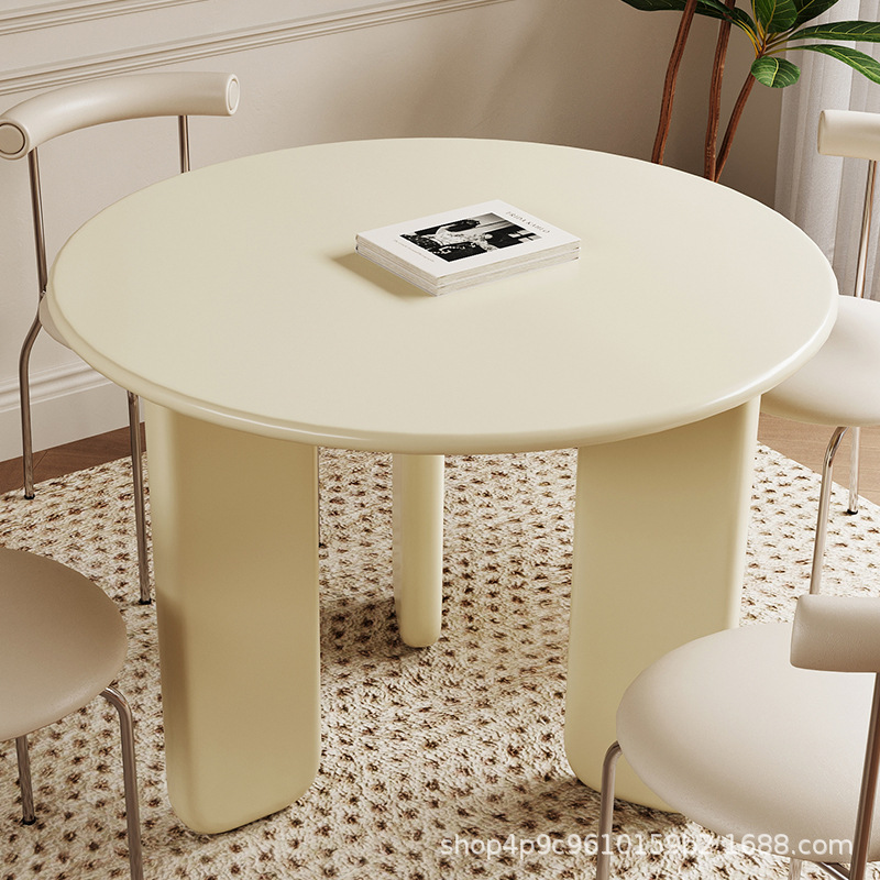 Mesa de comedor redonda nórdica muy simple y moderna comedor casero famoso en línea pequeño estilo de casa crema sensación de atmósfera mesa casual