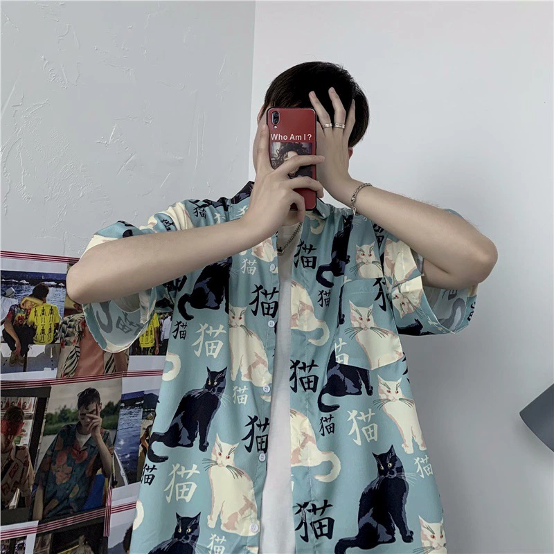 Красивая свободная шикарная рубашка с короткими рукавами в гонконгском стиле, мужская рубашка в японском стиле в стиле bf, тонкая модная рубашка с рукавом три четверти
