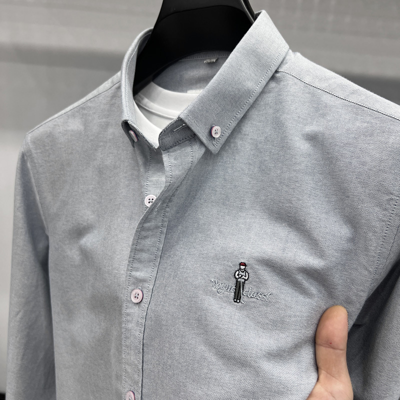 [Cotton Oxford Spinning] Cross-border Tommy Long-sleeved Shirt 2024 Autumn and Winter New Soft Scrub Shirt with Embroidery