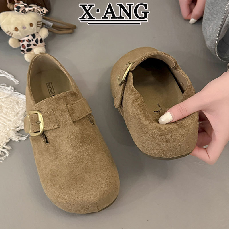 牛皮版内增高女鞋全包勃肯鞋2025秋季新款一脚蹬单鞋休闲乐福鞋子|undefined