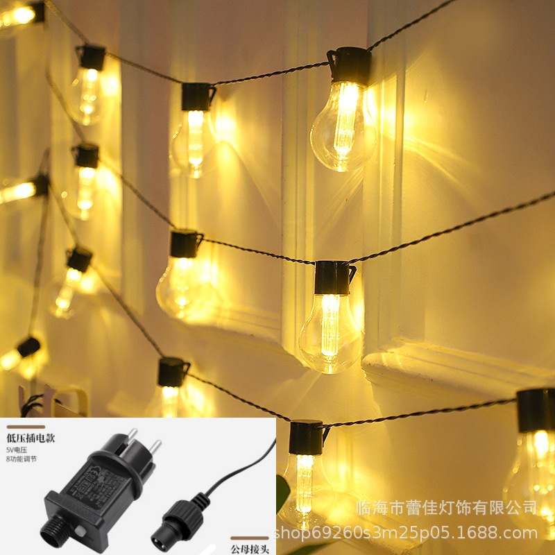 Nuevas luces de cadena solares Edison para exteriores, decoración navideña para patio, camping, luces LED de cadena