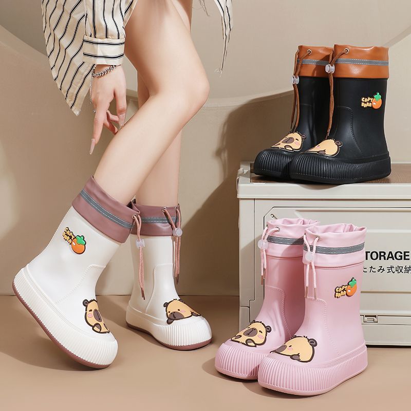 Escuela primaria Capibara zapatos de lluvia para niños, moda lindos impermeables, antideslizantes, bajo tubo medio, zapatos de agua caliente