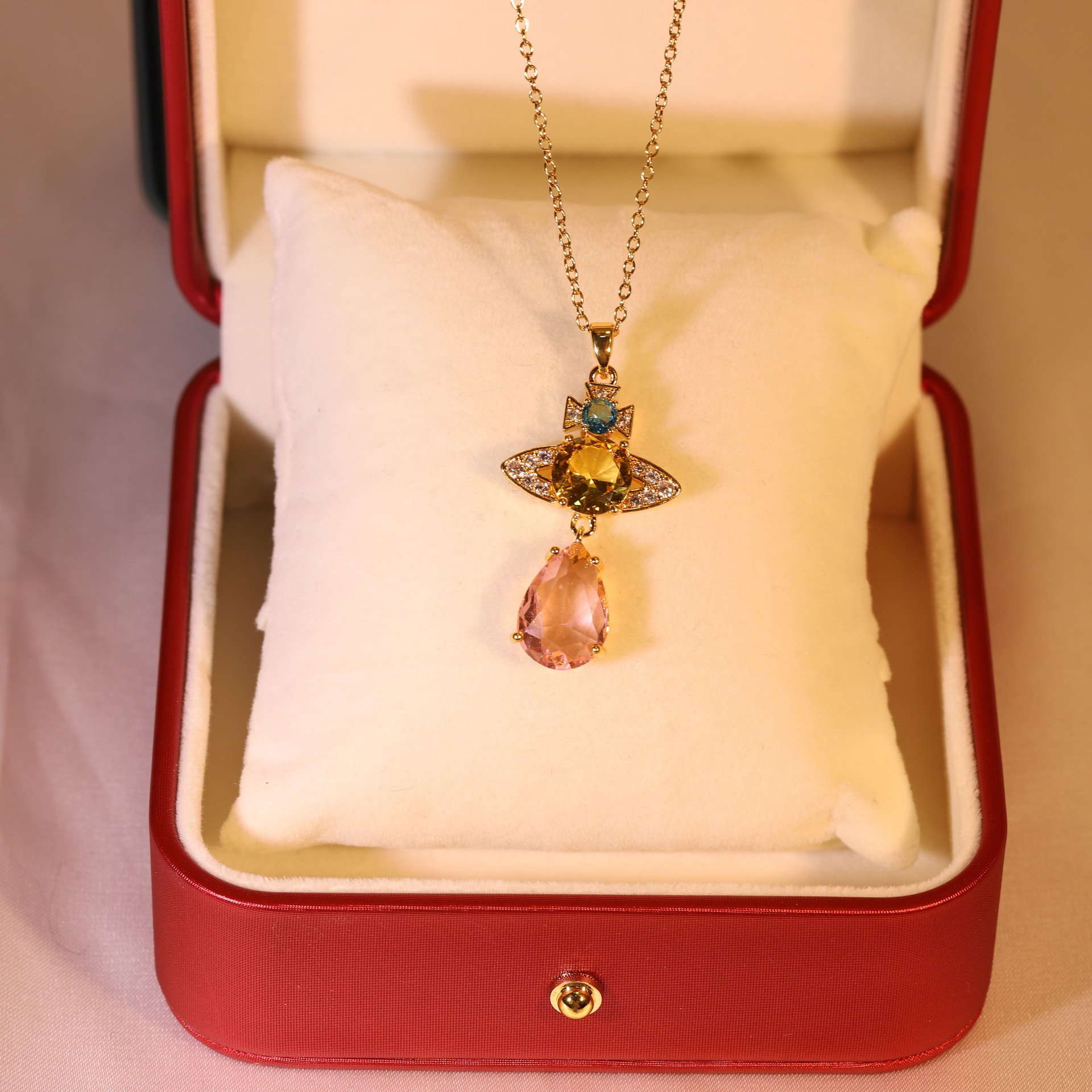 Fashion Water Droplets Titanium Steel Inlay Zircon Necklace