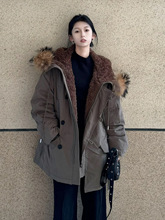 冬季羊羔毛外套小个子中长款派克服女款2025加绒羽绒棉服新款棉袄