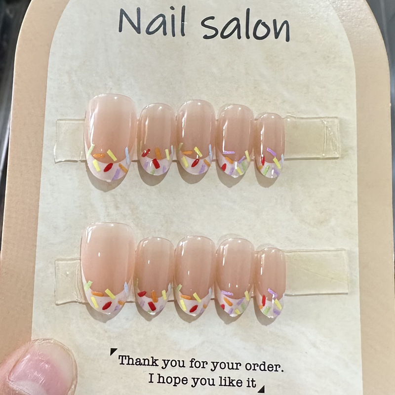 Spring and Summer Fresh Wearable Manicure Patches High-Value Whitening French Floral Rainbow Ins Fake Nail Patches 3028