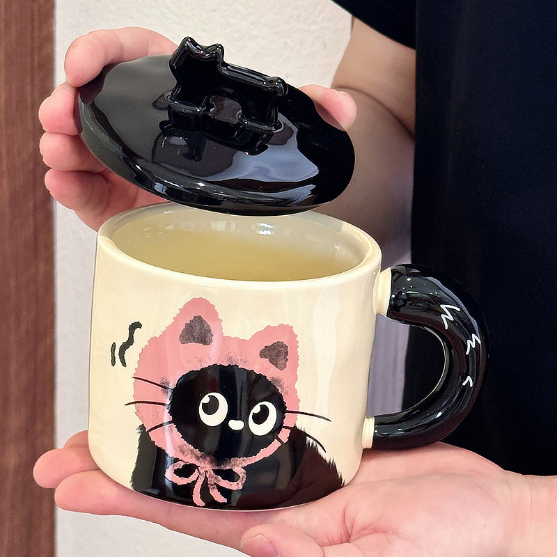 かわいい猫カップオフィスマグ蓋付きウォーターカップセラミックカップルギフトギフトボックス誕生日ギフト|undefined