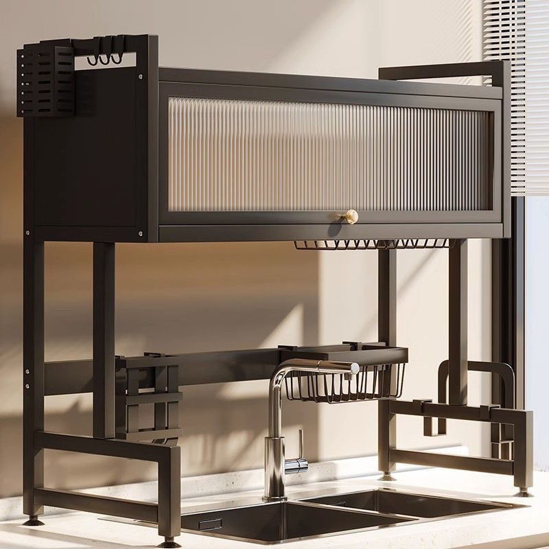 Estante de almacenamiento de fregadero de cocina platos domésticos cuenca armario multifuncional a prueba de polvo con puerta de armario para almacenar platos y platos marco de drenaje