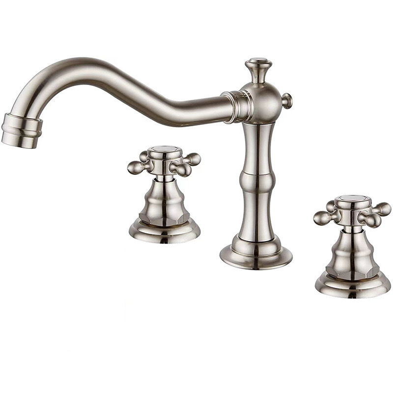 Copper cross handle nickel brushed brushed white bronze split basin faucet middle hole 8-inch three-hole faucet