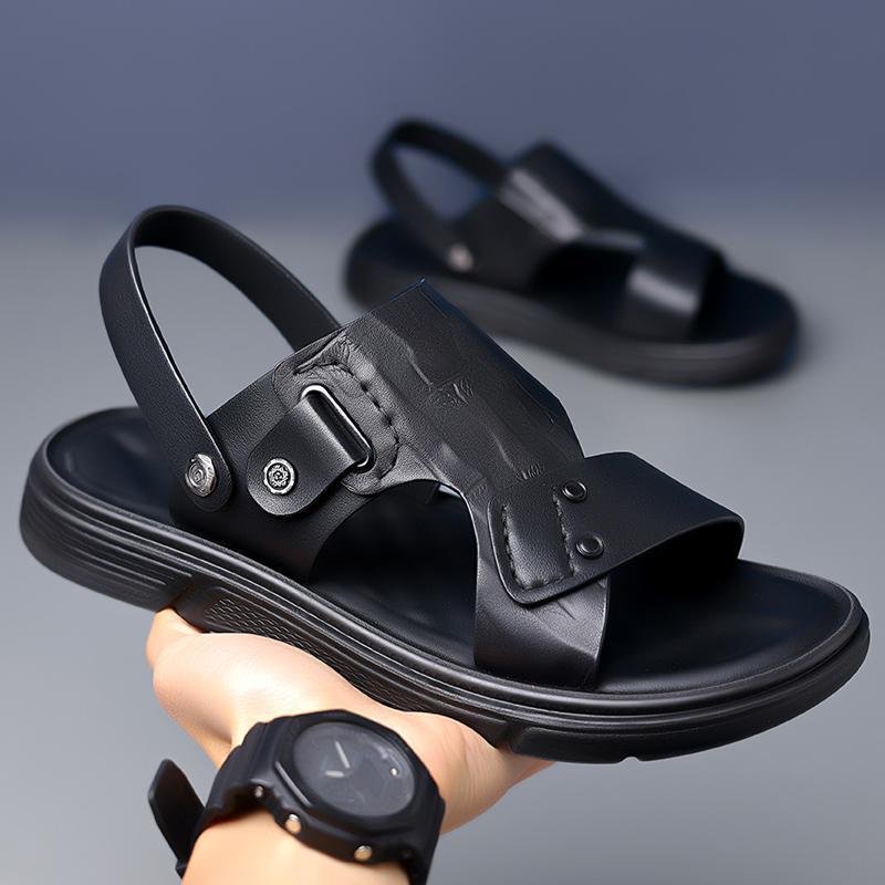 가죽 샌들 하이 엔드 남자 여름 미끄럼 올 매치 패셔너블 의류 통기성 가죽 캐주얼 비즈니스 샌들 비치 슈즈