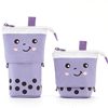 Cute milk tea, pen, telescopic pencil case, round cartoon pens holder, storage system, South Korea