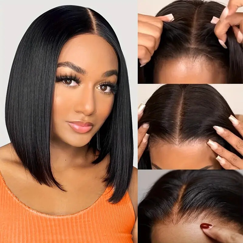 Amazon Front Lace Wig Women's Medium Parted Short Straight Hair Internet Celebrity Bob Short Fluffy Natural Full Headgear Amazon Front Lace Wig Women's Medium Parted Short Straight Hair Internet Celebrity Bob Short Fluffy Natural Full Headgear