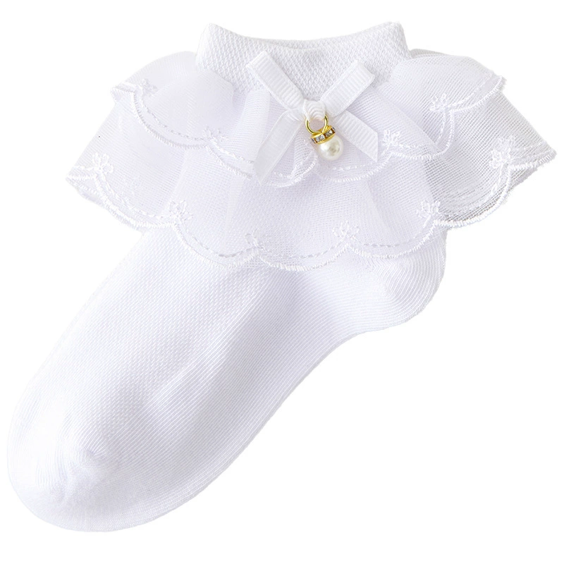 White lace summer thin cotton children's socks for princess, lace dress