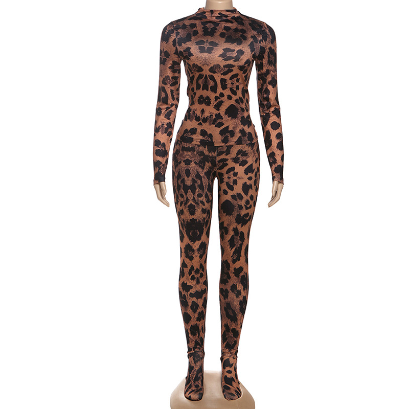 Damen Langarm Oberteil Und Slim Hose Set Mit Digitaldruck Herbst_voghion.com
