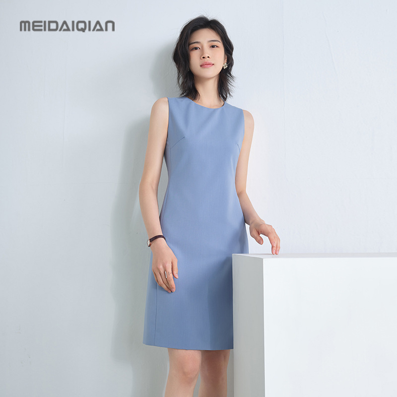 美岱倩通勤主打款背心连衣裙 女夏圆领无袖修身中裙 垂感职业装|undefined
