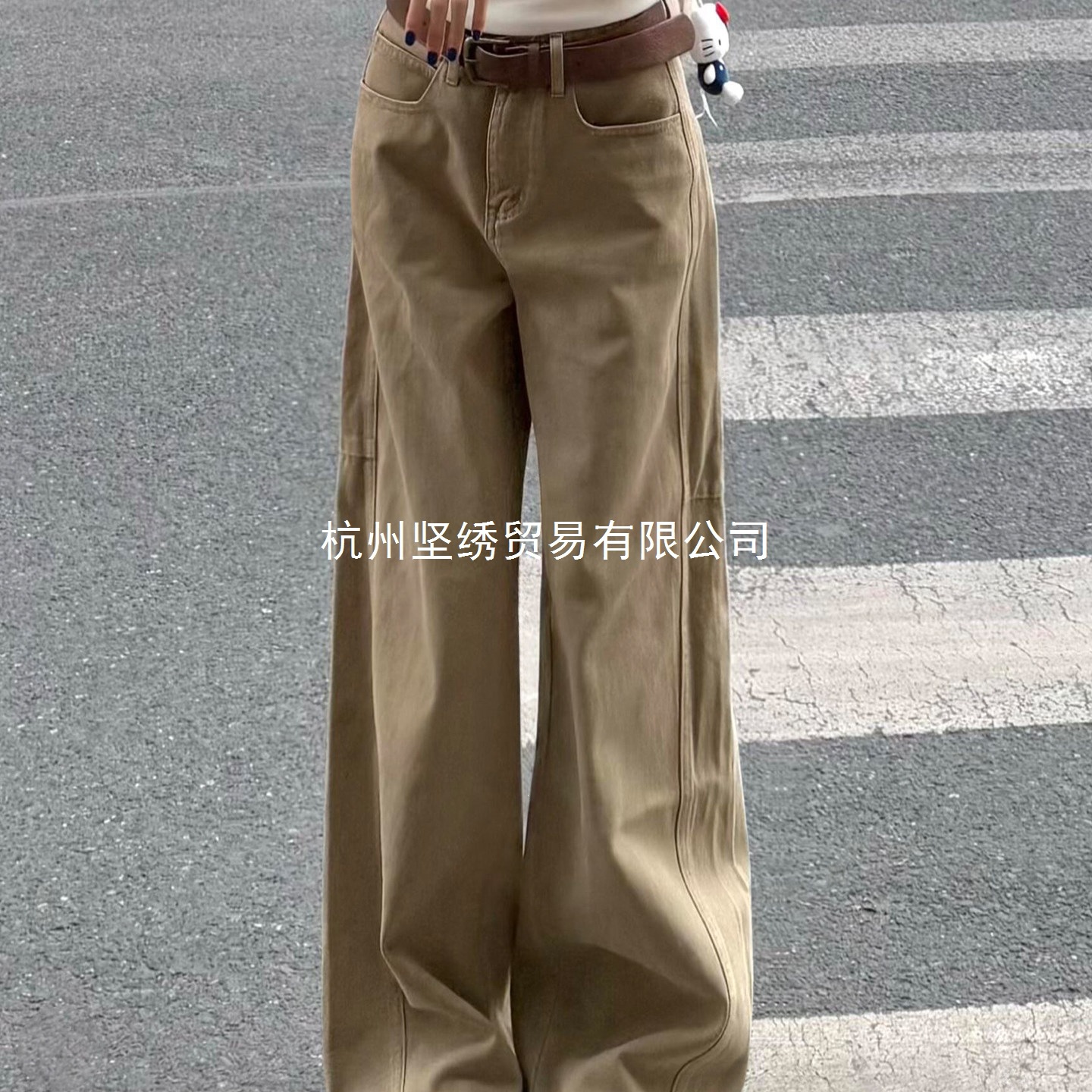 American-style retro khaki straight-leg jeans for women, new summer collection, high-waisted, loose-fitting, and slimming wide-leg pants for plus-size women