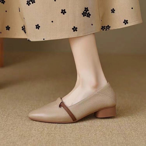 [Soft sheepskin] French retro genuine leather single-layer shoes New 2024 commuter pedals color-matched mid-cut pointed leather shoes