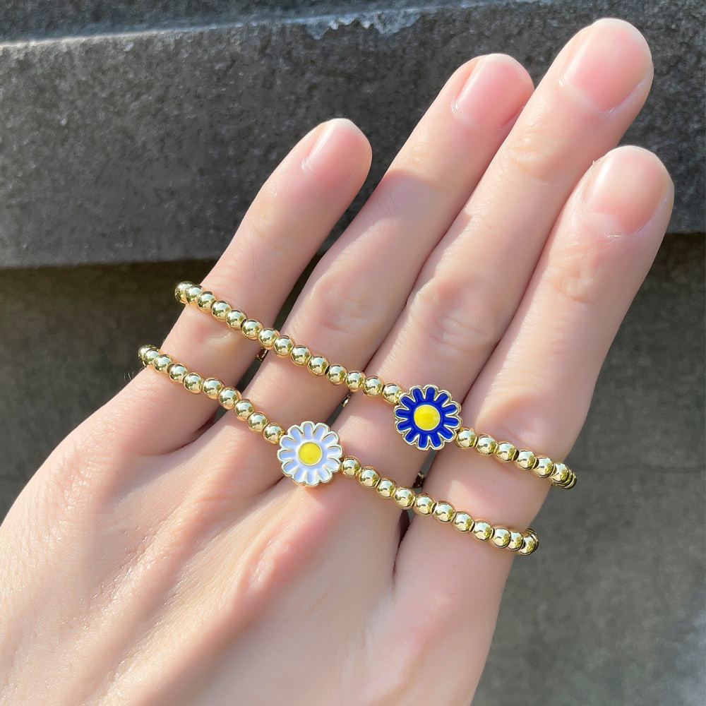European and American gold bead beaded color daisy copper bracelet