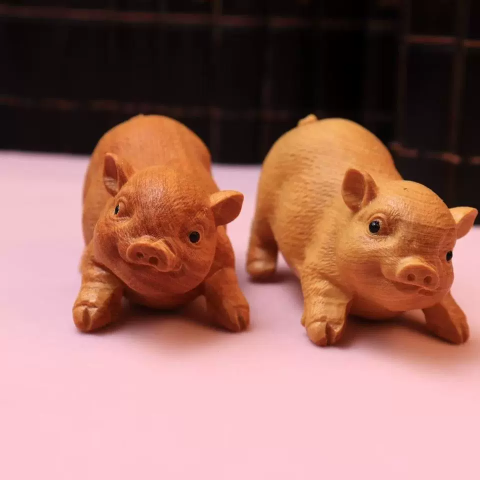 崖柏木雕小猪福猪手把件实木雕刻文玩工艺品创意摆件可爱生肖猪