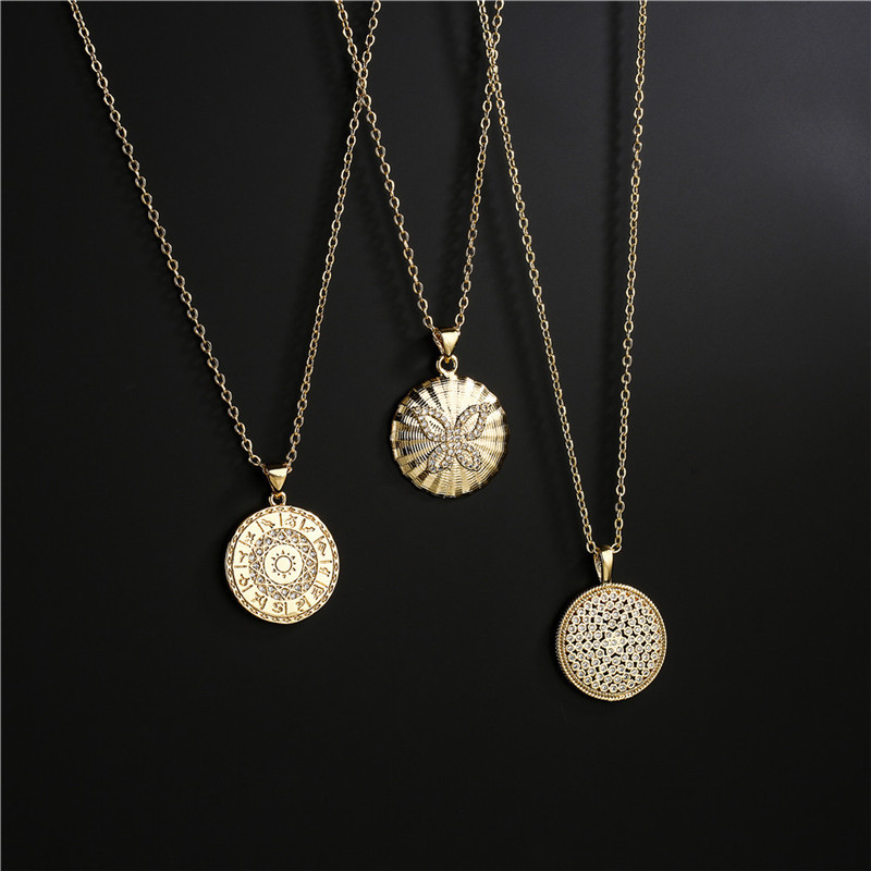 Fashion Golden Disc Geometric Copper Inlaid Zircon Necklace Wholesale display picture 7