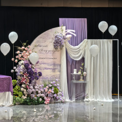 紫色唯美莫奈油画风订婚宴婚礼背景婚礼kt板摆件定制背景墙大全套