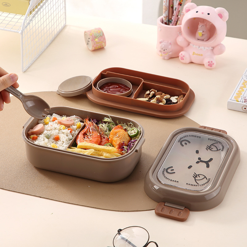 Caricatura infantil capibara caja de almuerzo de plástico almuerzo de estudiantes caja de almuerzo de frutas portátil caja de almuerzo con inmersión