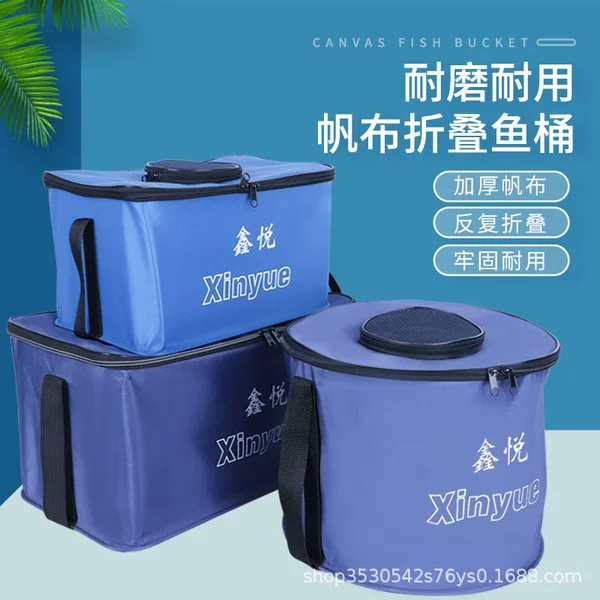Fishing Bucket, Foldable Water Tank, Portable Bucket with Lid, Live Fish Bucket, Fishing Gear, Fish Box, Canvas Fish Bucket, Round Bucket