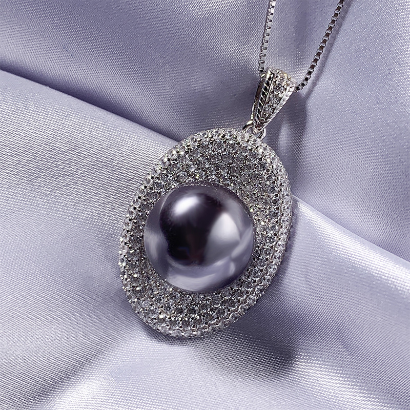 Zhuang Sheng joyería S925 plata incrustaciones aobei madre perla vintage europeo y americano gris perlas joyería traje 14 mm12mm