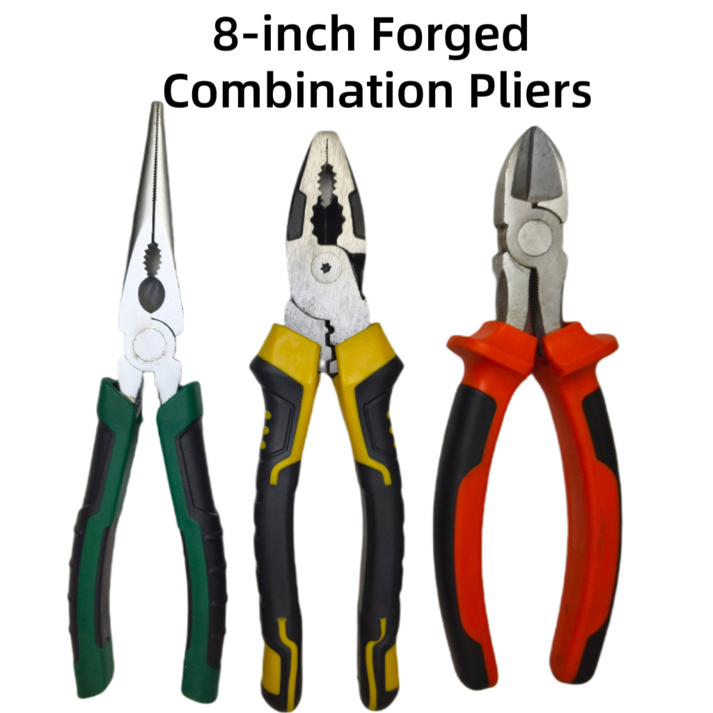 3pc8寸老虎钳6寸锻打五金工具尖嘴钳斜口钳钢钳家用锻打高碳钢