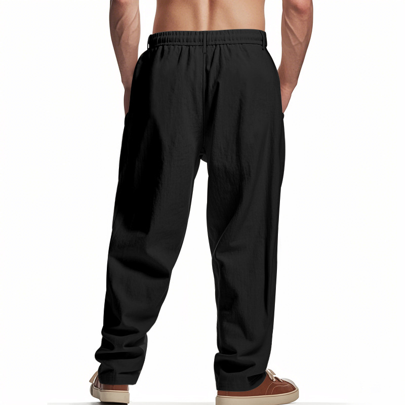 Men's Loose Linen Casual Wide-leg Beach Trousers For Summer_voghion.com
