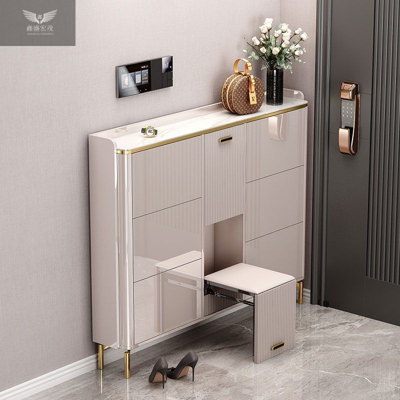 Gabinete de zapatos de plegado ligero de lujo italiano 17cm con taburetes plegables se puede sentar en un armario de almacenamiento contra la pared
