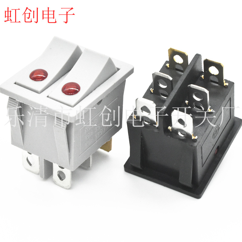 KCD6 双联带猫眼灯 六脚两档 船型开关 D3双联双控带灯电源开关