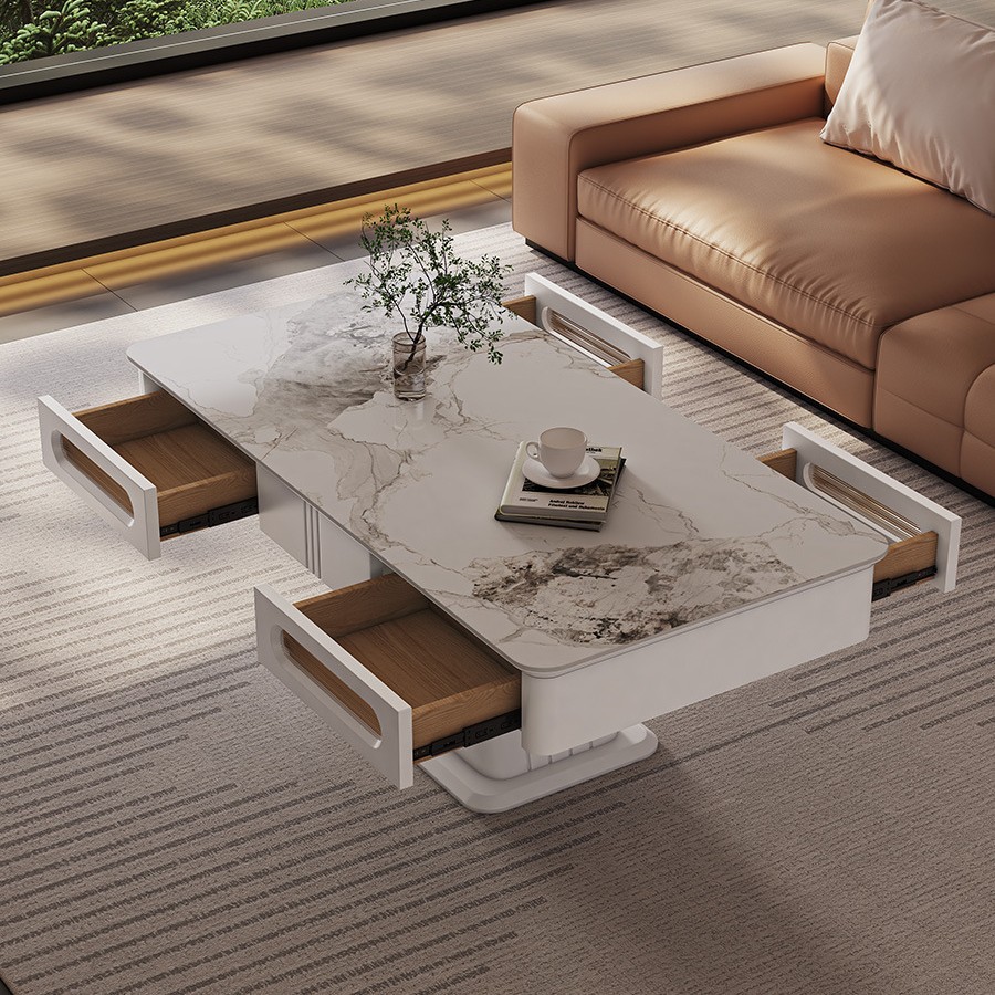 Mesa de centro de elevación multifuncional de lujo ligero, mesa de comedor, sala de estar de doble uso, apartamento pequeño, mesa de centro eléctrica integrada inteligente para el hogar