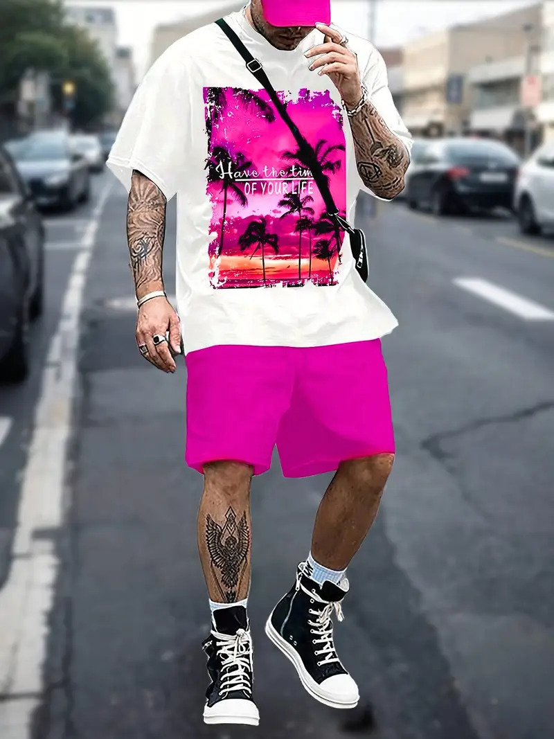 Diseño de personalidad patrón de letras de dibujos animados verano nuevo estilo calle ropa casual suelta traje de hip-hop americano ME13